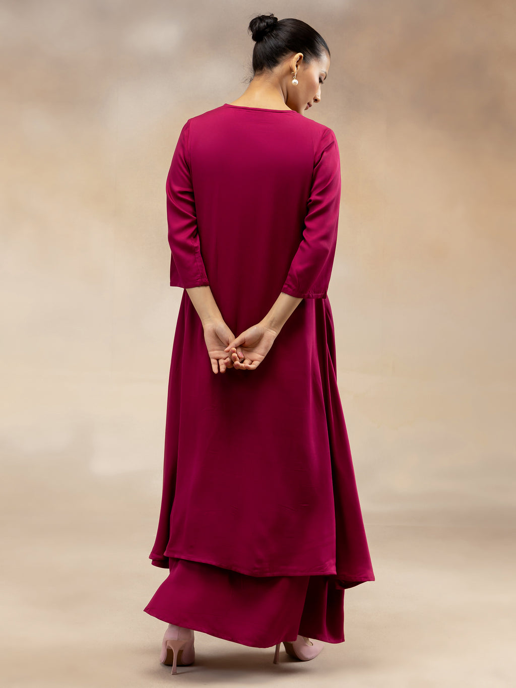 Women Magenta Pink Solid  Modal Layered Maxi Dress