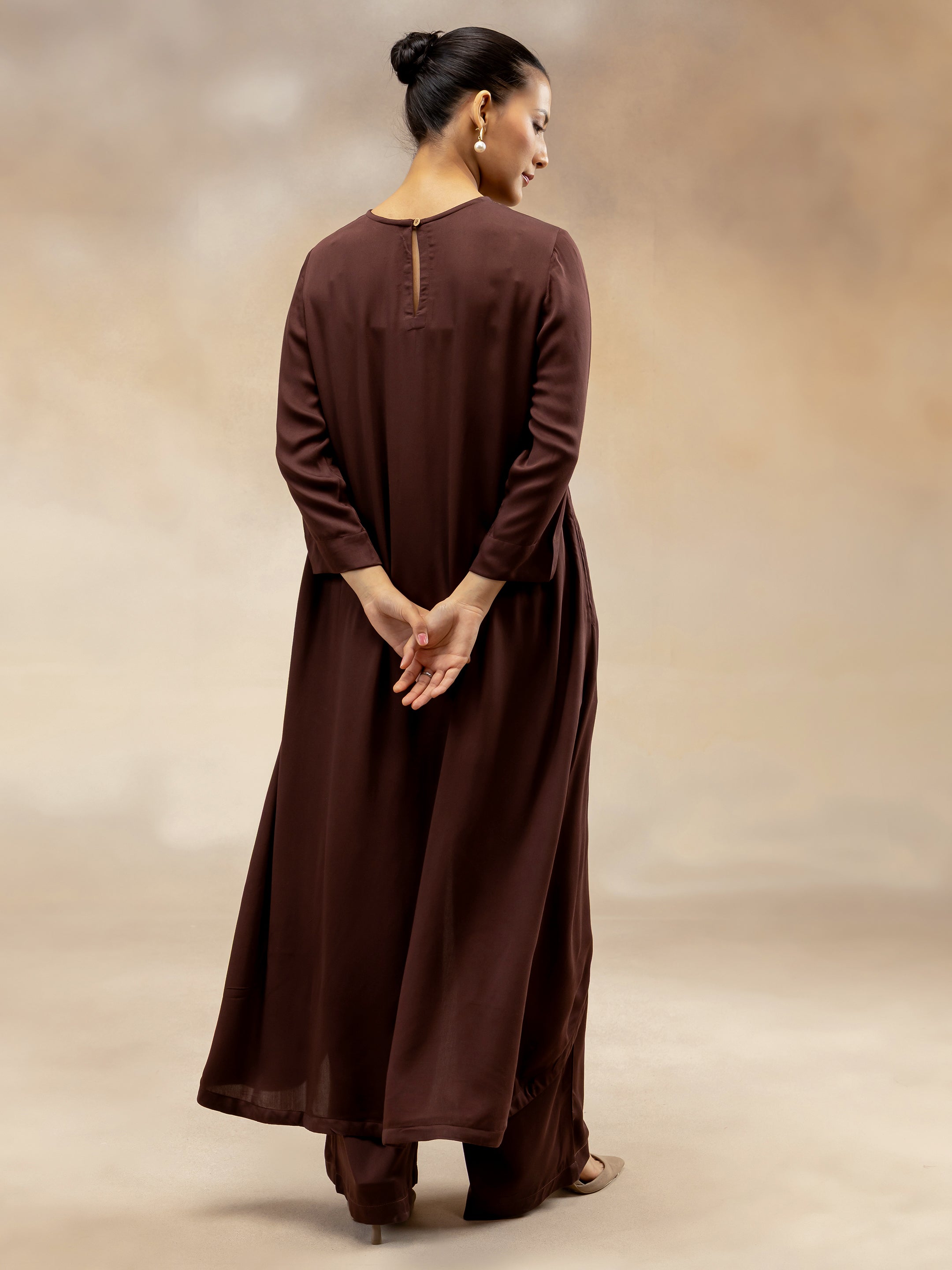 Women Brown Modal Asymmetric-Cut Kurta Set