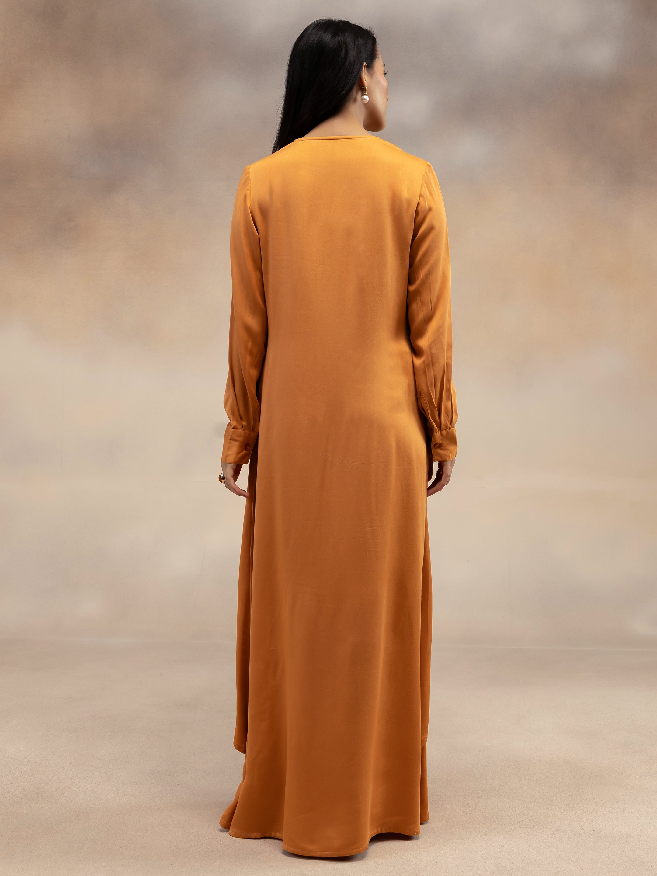 Women Rust Solid Modal Layered Maxi Dress