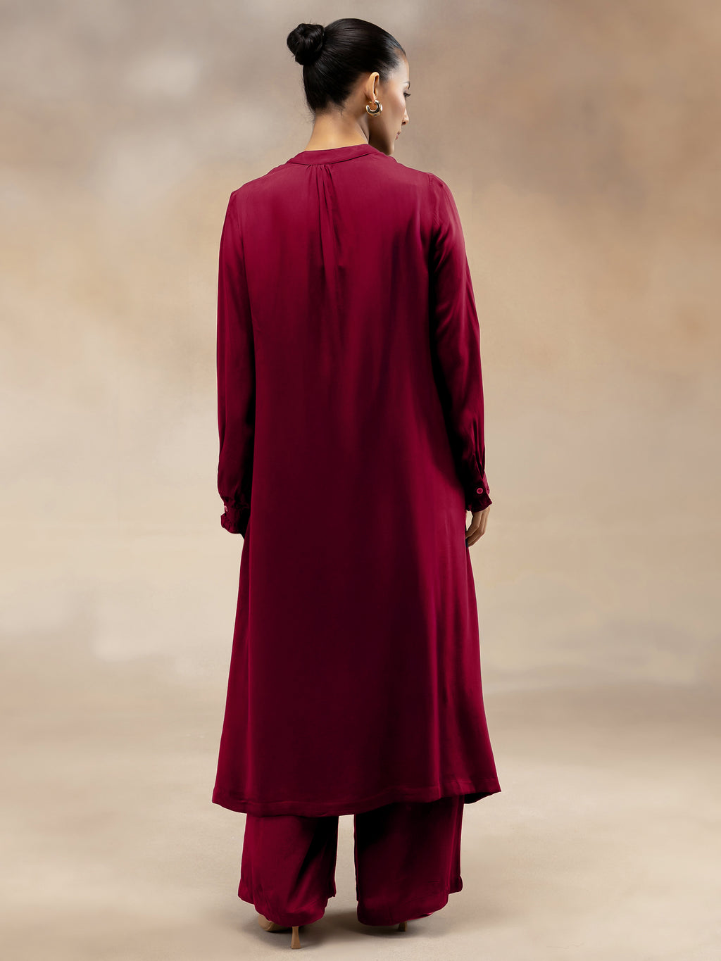 Women Magenta Modal Button-Down Kurta Set