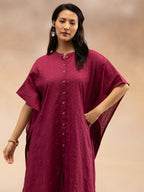 Women Magenta Cotton Dobby Kaftan Kurta Set