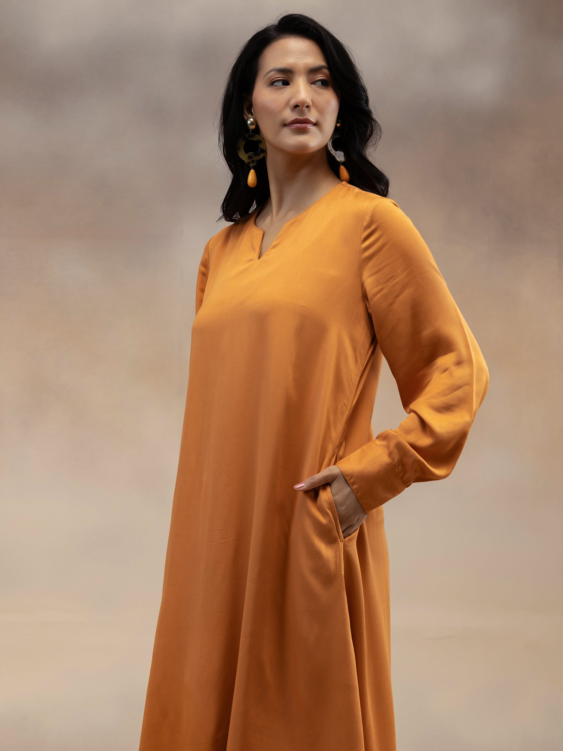 Women Rust Solid Modal Layered Maxi Dress