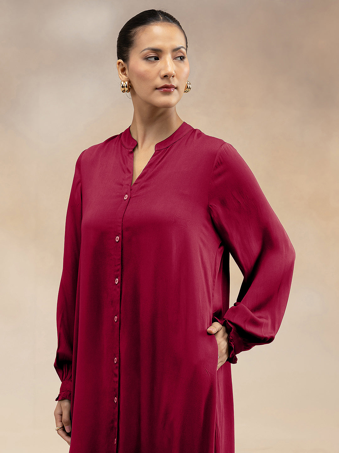 Women Magenta Modal Button-Down Kurta