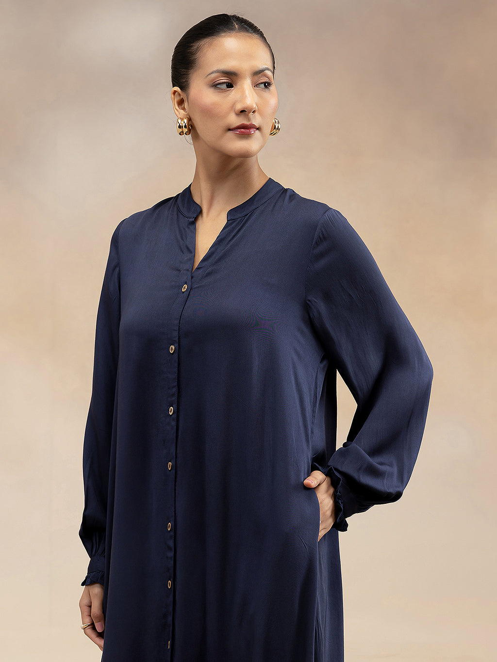 Women Navy Modal Button-Down Kurta