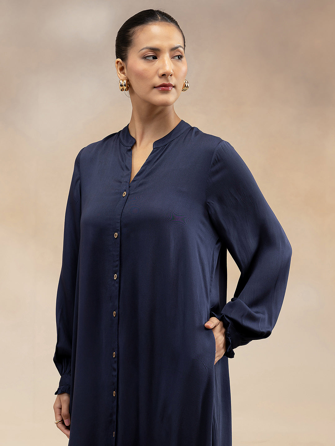 Women Navy Modal Button-Down Kurta