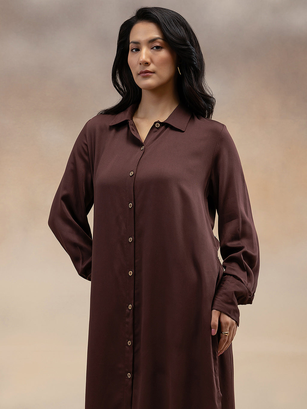 Women Brown Modal Shirt-Style Kurta