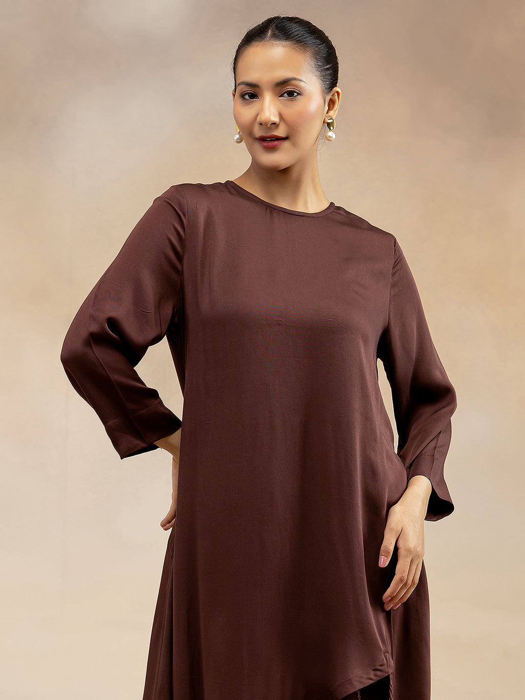 Women Brown Modal Asymmetric-Cut Kurta