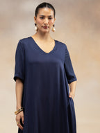 Navy Luxe Colorblock A-Line Kurta Set
