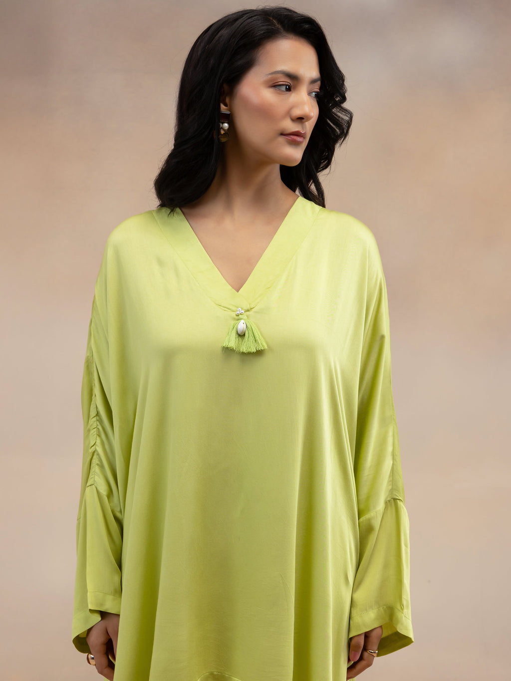 Women Lime Green Kaftan-Style Kurta & Palazzos Co-ord Set