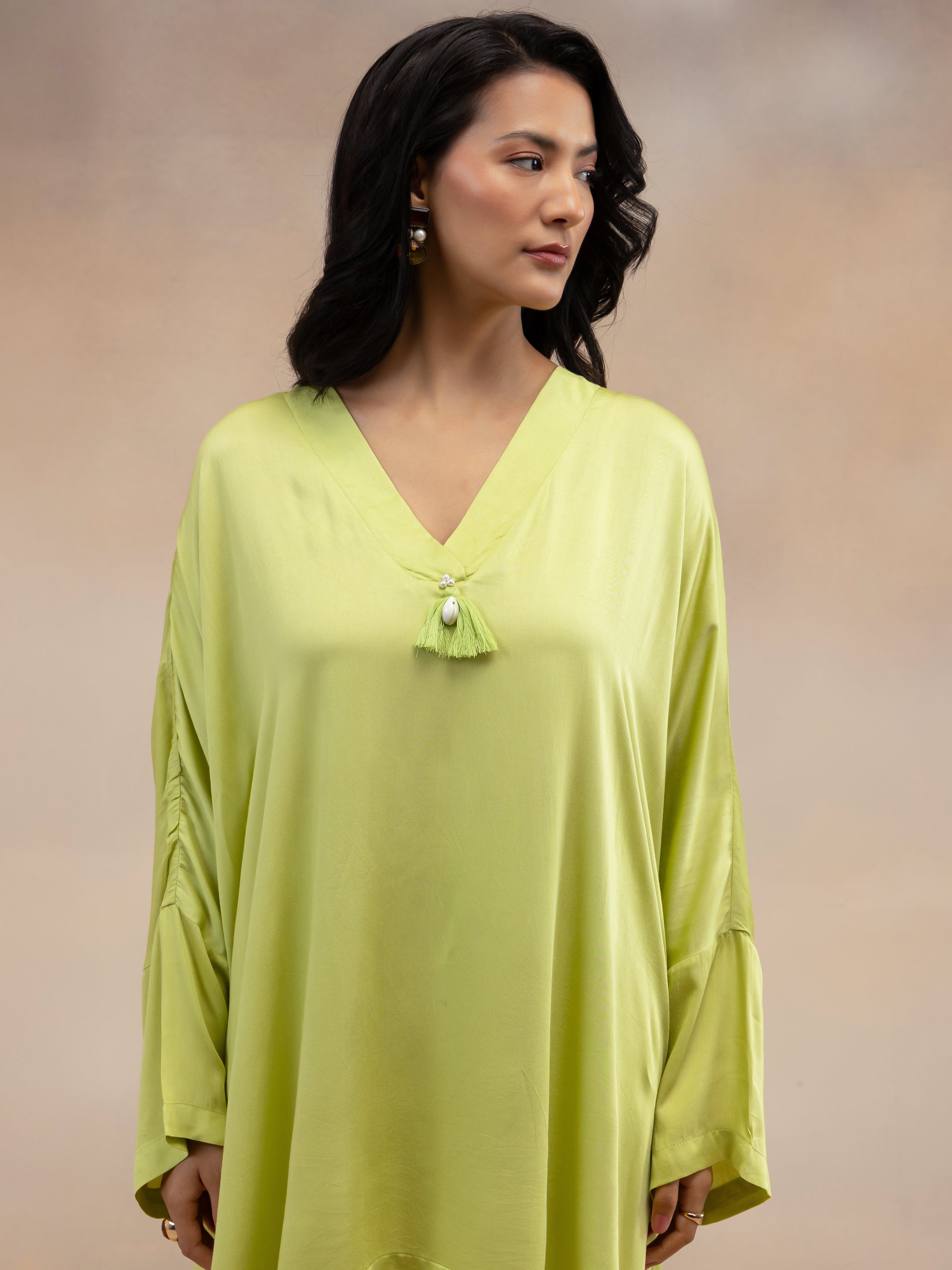 Women Lime Green Kaftan-Style Kurta & Palazzos Co-ord Set