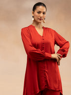 Women Red Modal Asymmetric Hem Kurta Set