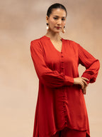 Women Red Modal Asymmetric Hem Kurta Set