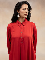 Women Red Modal Kurta with Bead Embellishment