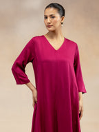 Women Magenta Pink Solid  Modal Layered Maxi Dress