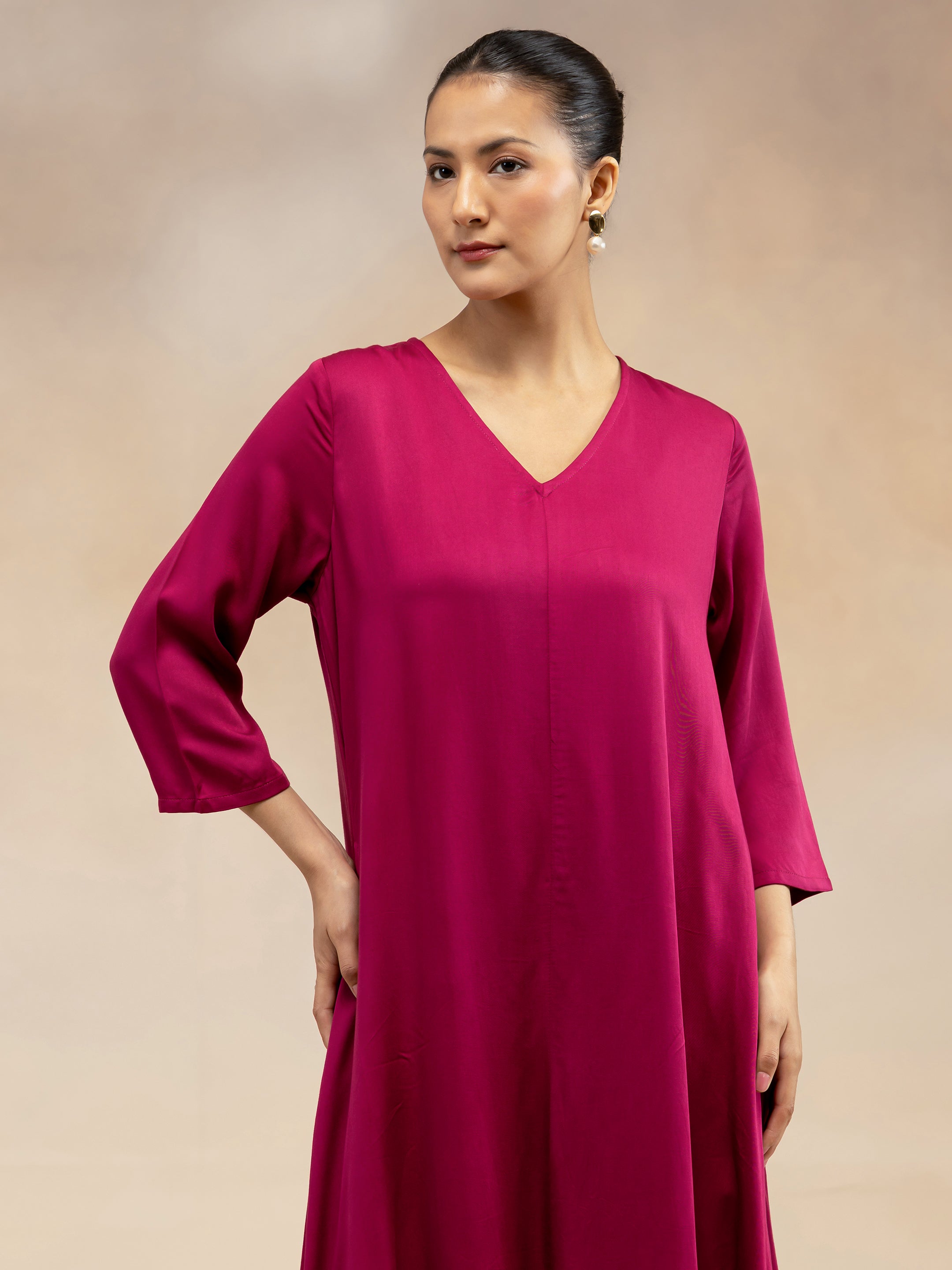 Women Magenta Pink Solid  Modal Layered Maxi Dress