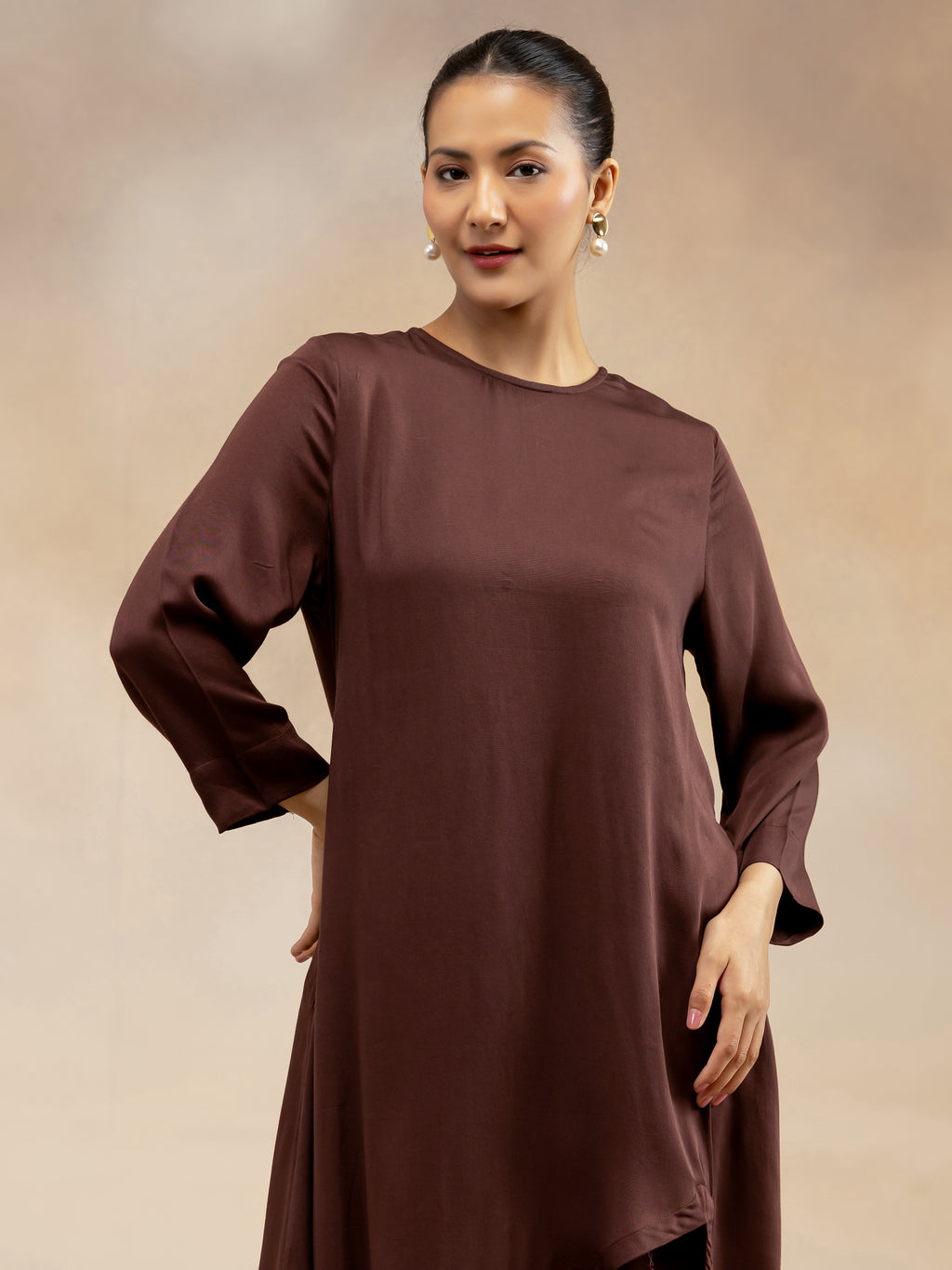 Women Brown Modal Asymmetric-Cut Kurta Set