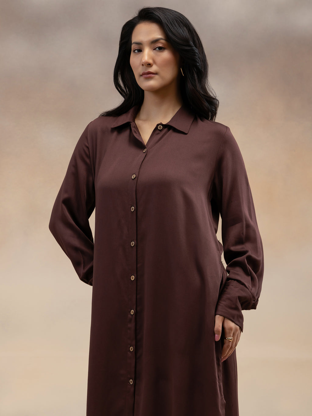 Women Brown Modal Shirt-Style Kurta Set