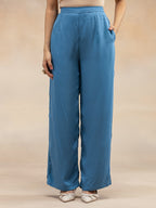 Blue Solid Sleeveless Kurta & Wide-Leg Palazzos Co-ord Set