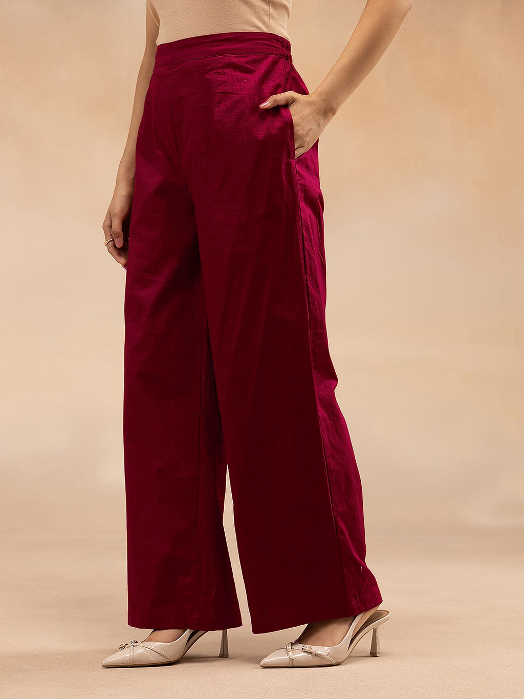 Women Magenta Pink Cotton Slub Straight Kurta Set