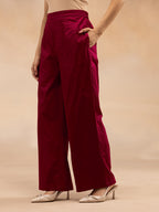 Women Magenta Pink Cotton Slub Straight Kurta Set