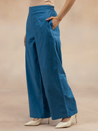 Women Slate Blue Solid Cotton Slub Kurta Co-Ord Set