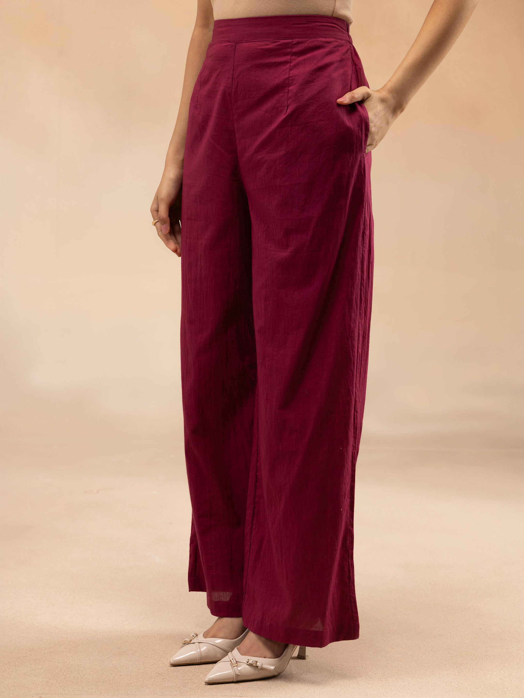 Women Magenta Cotton Dobby Kaftan Kurta Set