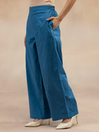 Women Slate Blue Solid Cotton Slub Kurta Co-Ord Set