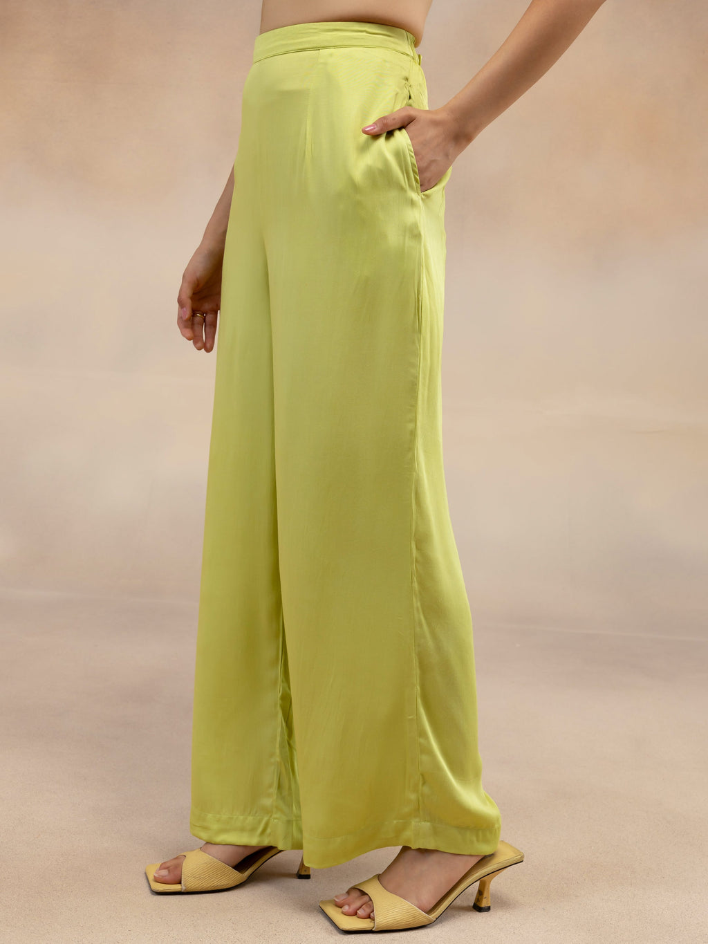 Women Lime Green Kaftan-Style Kurta & Palazzos Co-ord Set