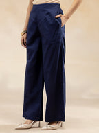 Women Navy Cotton Dobby Angrakha Kurta Set