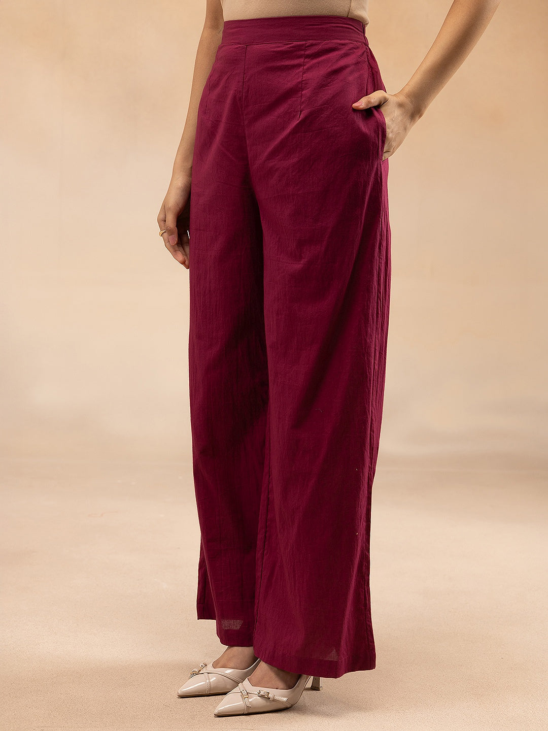 Women Magenta Cotton Dobby Kaftan Kurta Set