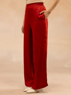 Women Red Modal Asymmetric Hem Kurta Set