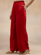 Women Red Modal Kurta Set with Bead Embellishment