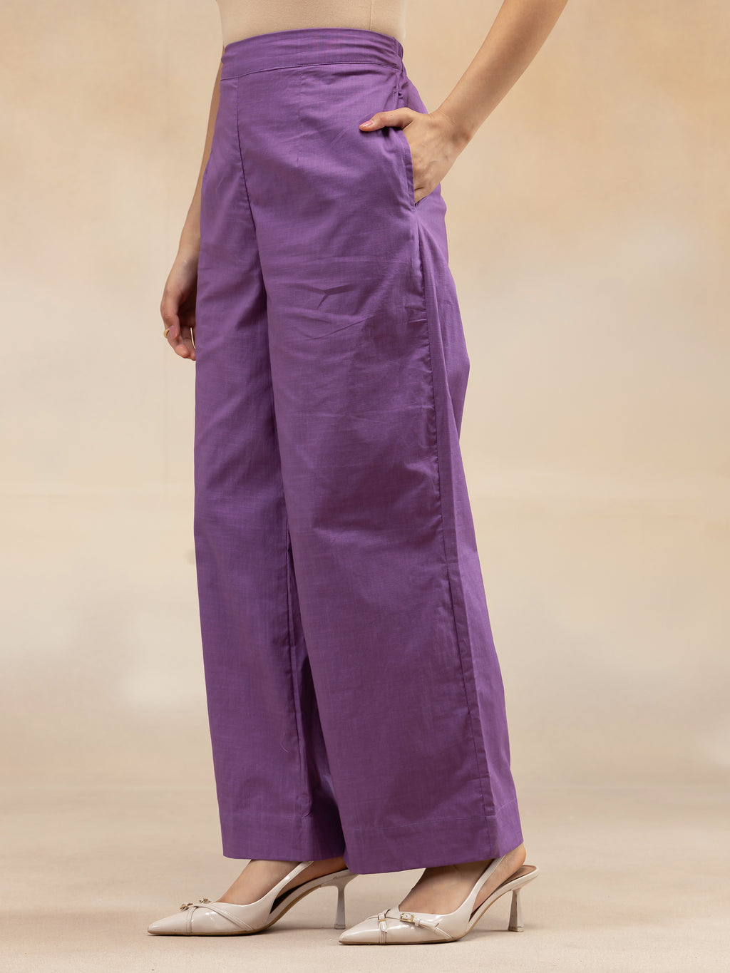 Women  Purple Solid Cotton Slub Gathered Tunic Co-Ord Set