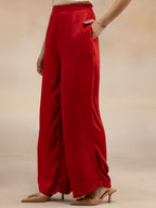Women Red Modal Kurta Set with Bead Embellishment