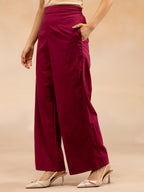 Women Magenta Cotton Dobby Kurta Set with Waist Tie-Up