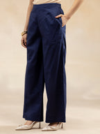 Women Navy Cotton Dobby Angrakha Kurta Set