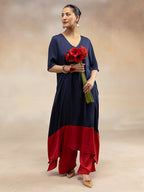 Navy Luxe Colorblock A-Line Kurta