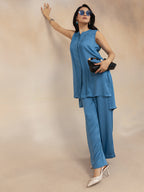 Blue Solid Sleeveless Kurta