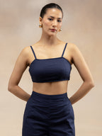 Women Navy Cotton Slub 3-Piece Kurta Set