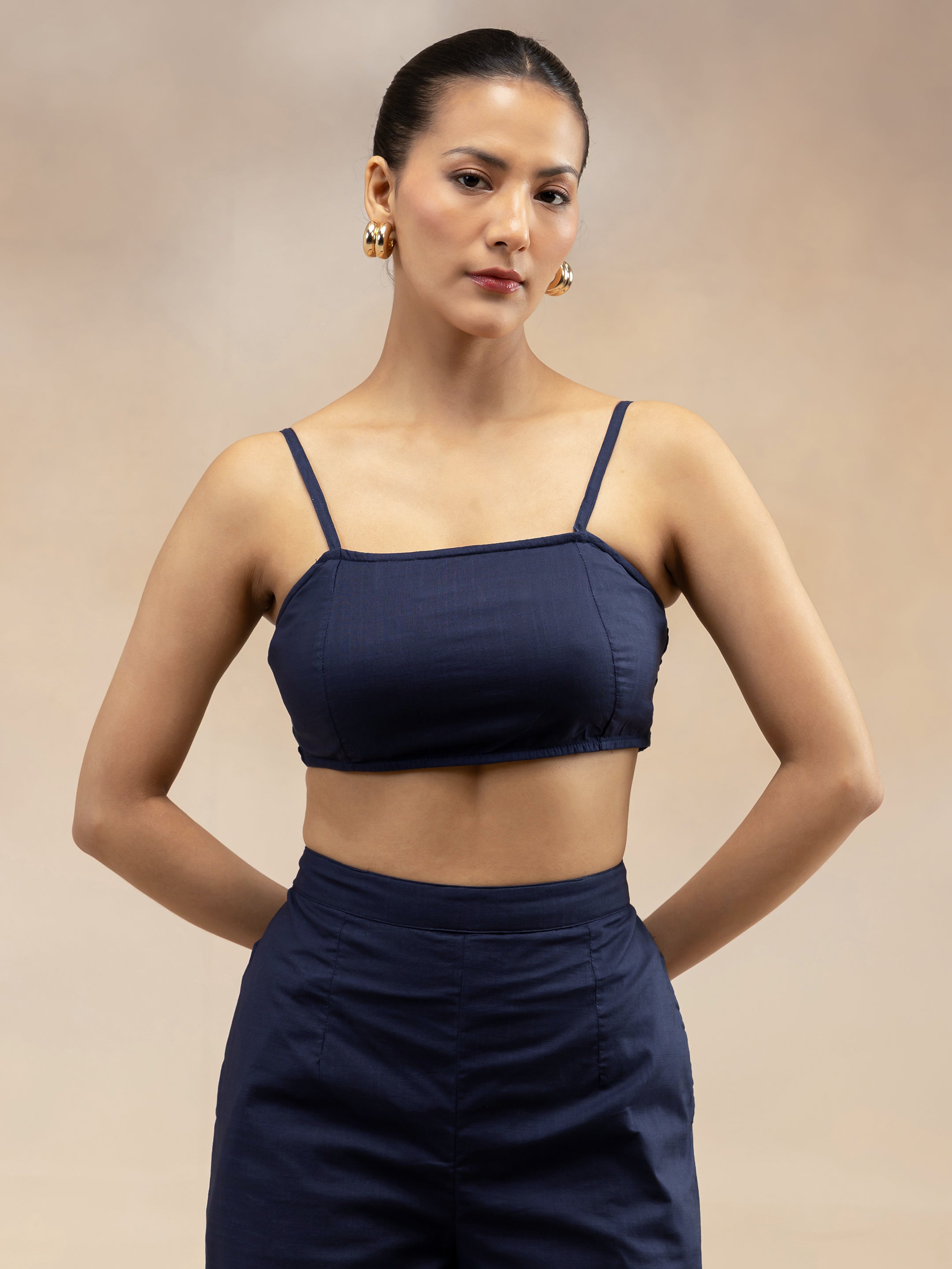 Women Navy Cotton Slub 3-Piece Kurta Set