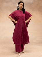 Women Magenta Cotton Dobby Kaftan