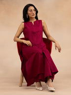 Women Magenta Pink Cotton Slub Straight Kurta
