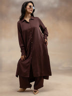 Women Brown Modal Shirt-Style Kurta