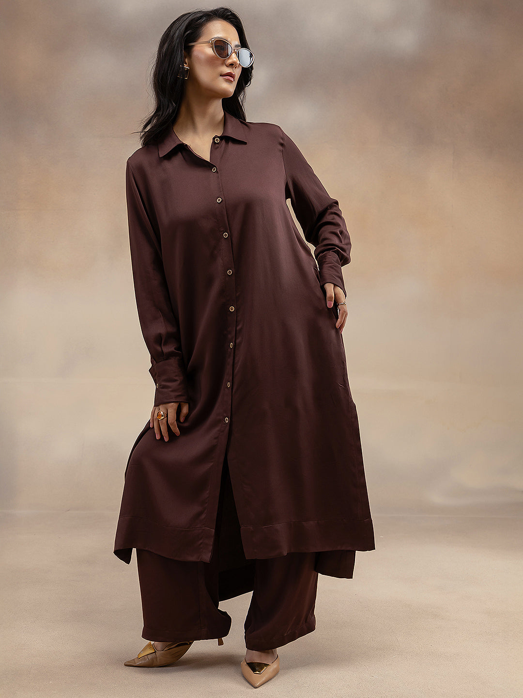 Women Brown Modal Shirt-Style Kurta