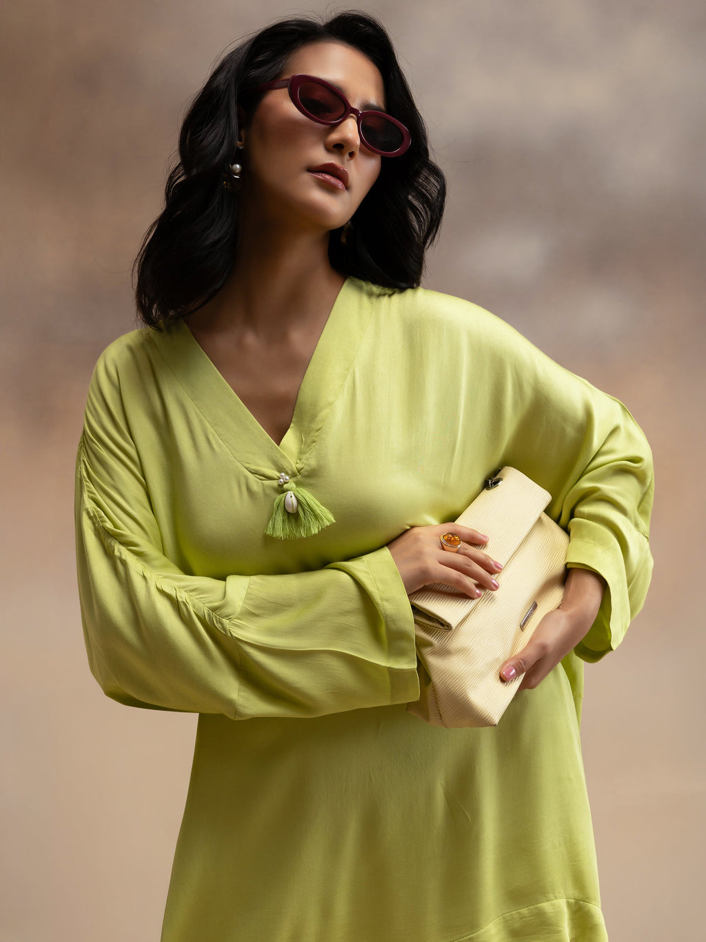Women Lime Green Kaftan-Style Kurta & Palazzos Co-ord Set