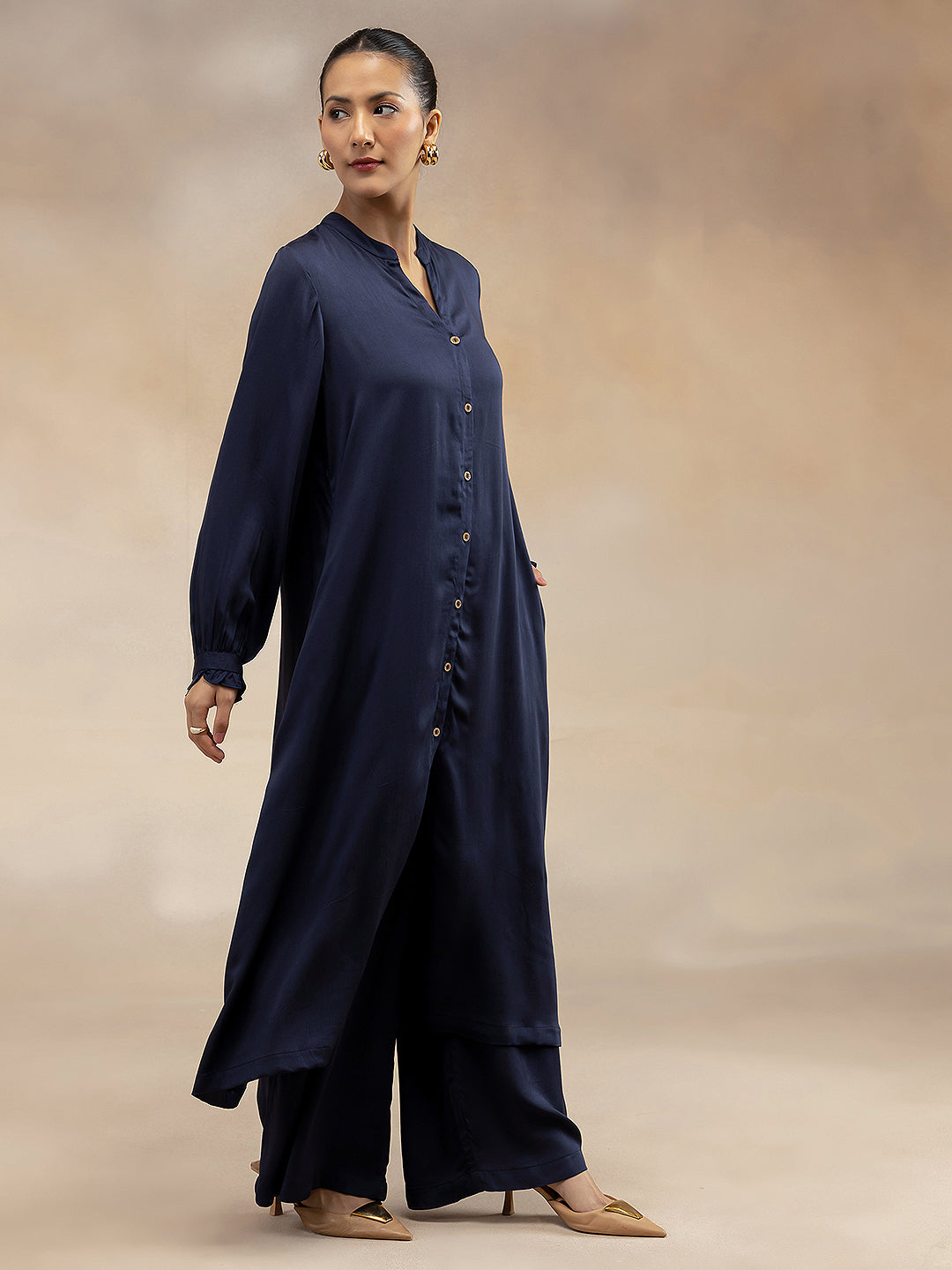 Women Navy Modal Button-Down Kurta