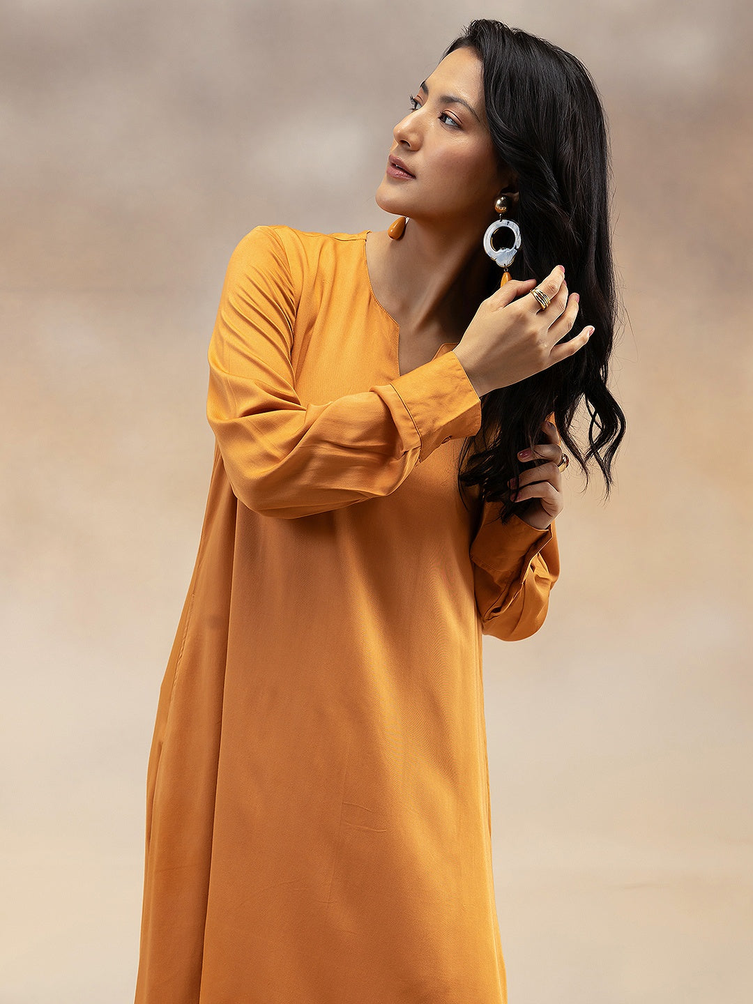 Women Rust Solid Modal Layered Maxi Dress