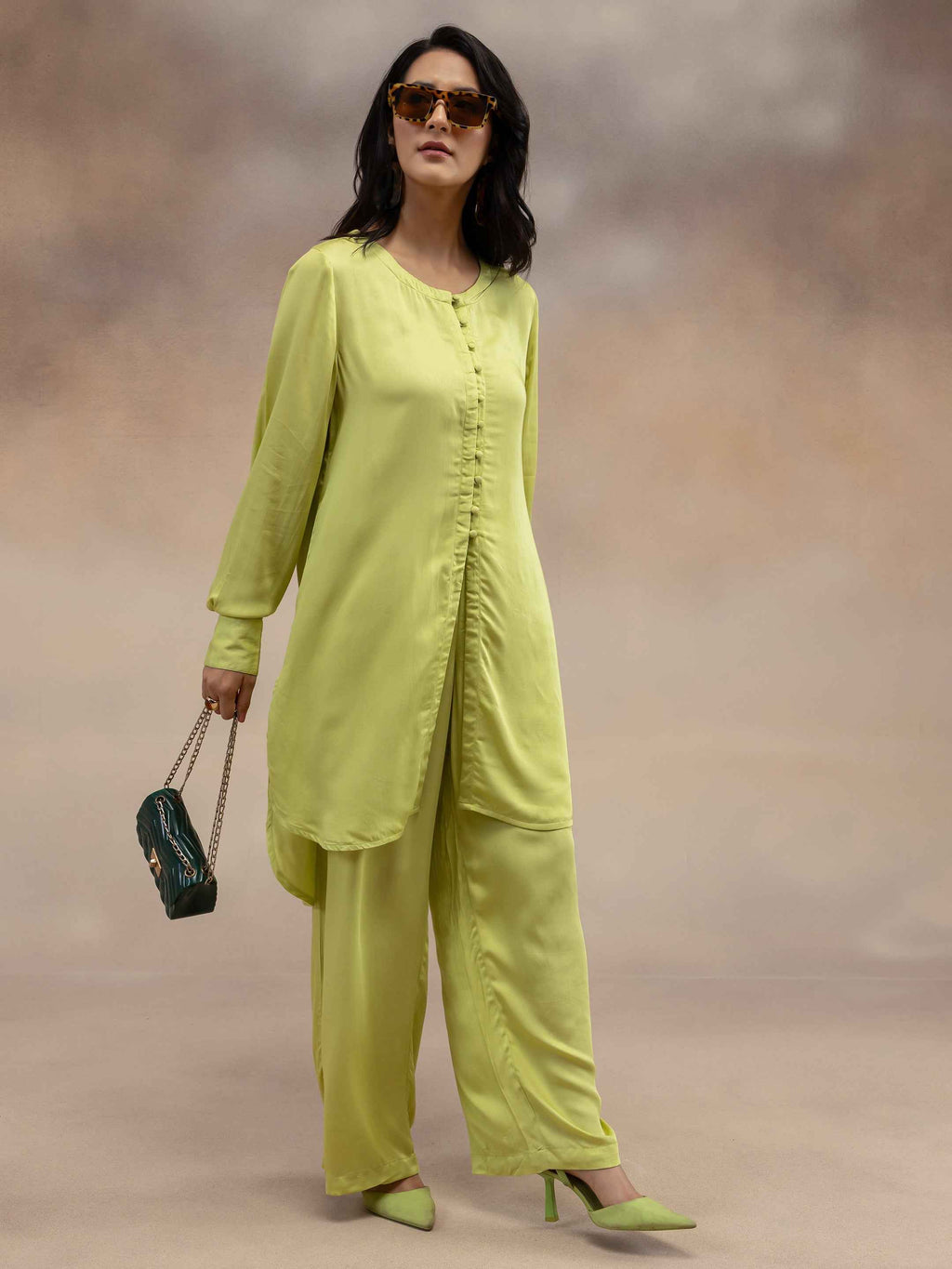Women Lime Green Kurta Co-Ord Set