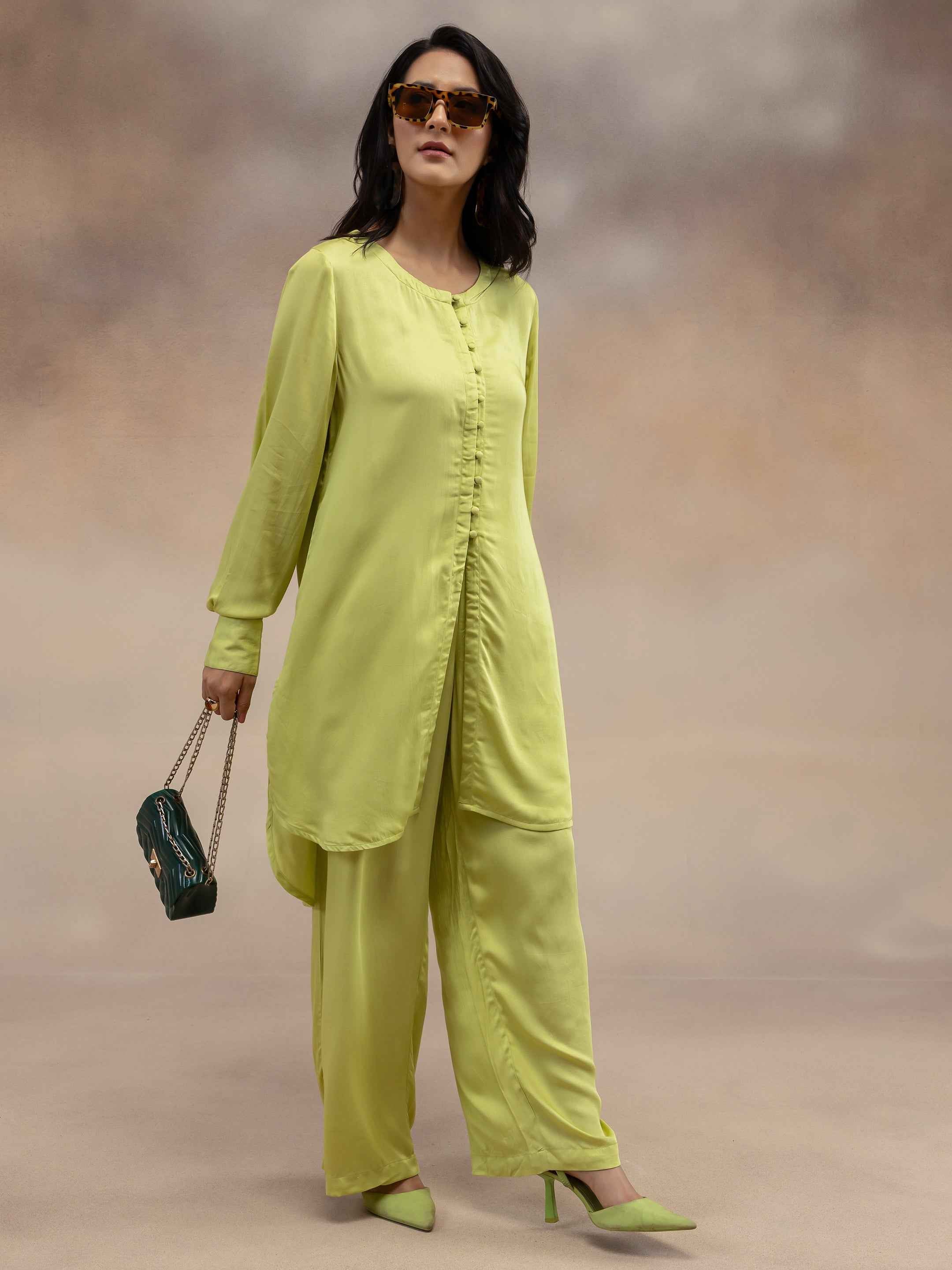 Women Lime Green Kurta Co-Ord Set