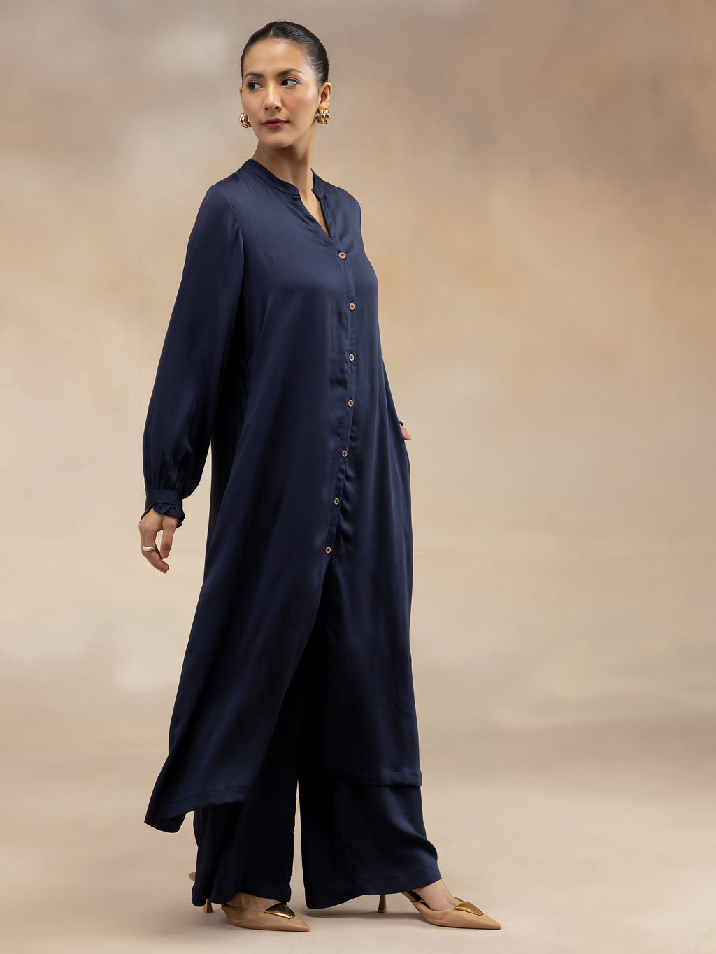 Women Navy Modal Button-Down Kurta Set